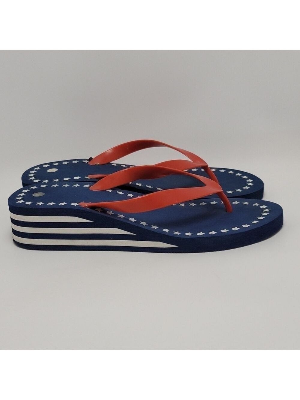 Star Spangled Womens Wedge Flip Flops Size L 9-10 - Picture 4 of 13